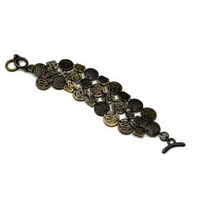 Vintage Bronze Artisan Spiral Textured Multi Disc Layered Bracelet by Premier De